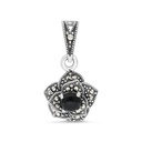 Sterling Silver 925 Pendant Embedded With Natural Black Agate And Marcasite Stones