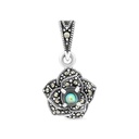 Sterling Silver 925 Pendant Embedded With Natural Blue Shell And Marcasite Stones