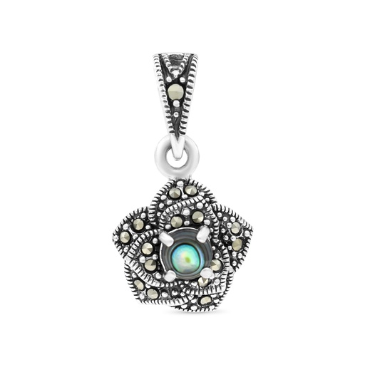 [PND04MAR00ABAA448] Sterling Silver 925 Pendant Embedded With Natural Blue Shell And Marcasite Stones