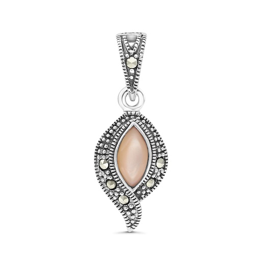 [PND04MAR00PNKA451] Sterling Silver 925 Pendant Embedded With Natural Pink Shell And Marcasite Stones