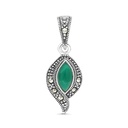 Sterling Silver 925 Pendant Embedded With Natural Green Agate And Marcasite Stones