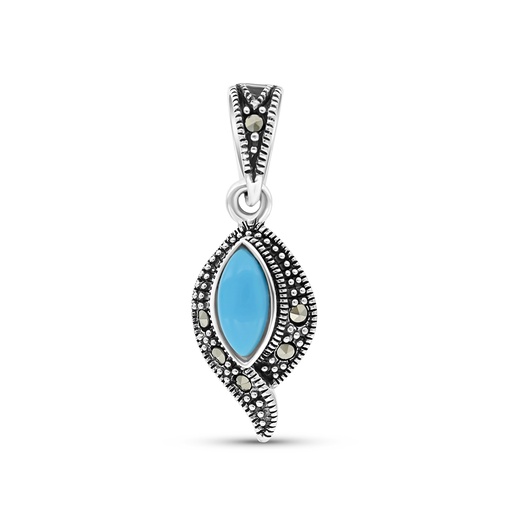 [PND04MAR00TRQA451] Sterling Silver 925 Pendant Embedded With Natural Processed Turquoise And Marcasite Stones