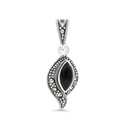 Sterling Silver 925 Pendant Embedded With Natural Black Agate And Marcasite Stones