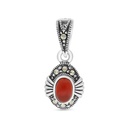 Sterling Silver 925 Pendant Embedded With Natural Aqiq And Marcasite Stones