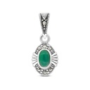 Sterling Silver 925 Pendant Embedded With Natural Green Agate And Marcasite Stones 7