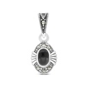 Sterling Silver 925 Pendant Embedded With Natural Black Agate And Marcasite Stones