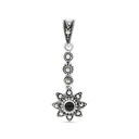 Sterling Silver 925 Pendant Embedded With Natural Black Agate And Marcasite Stones