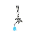 Sterling Silver 925 Pendant Embedded With Natural Processed Turquoise And Marcasite Stones