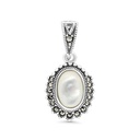 Sterling Silver 925 Pendant Embedded With Natural White Shell And Marcasite Stones