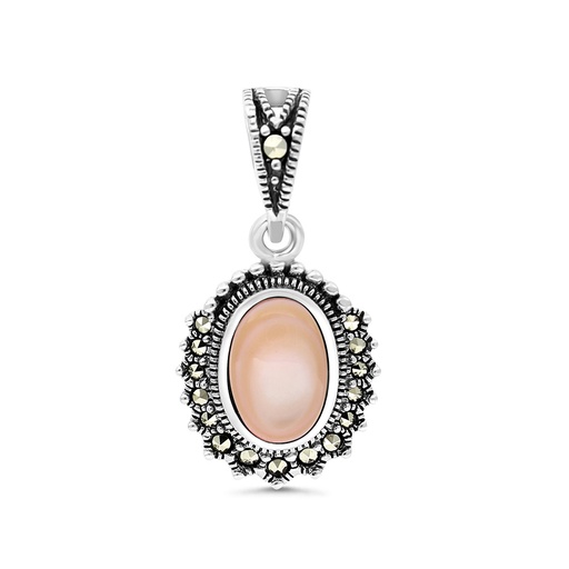 [PND04MAR00PNKA472] Sterling Silver 925 Pendant Embedded With Natural Pink Shell And Marcasite Stones