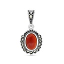 Sterling Silver 925 Pendant Embedded With Natural Aqiq And Marcasite Stones