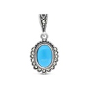 Sterling Silver 925 Pendant Embedded With Natural Processed Turquoise And Marcasite Stones