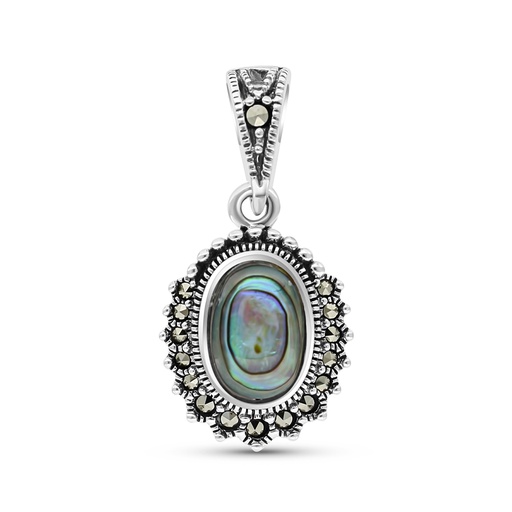 [PND04MAR00ABAA472] Sterling Silver 925 Pendant Embedded With Natural Blue Shell And Marcasite Stones