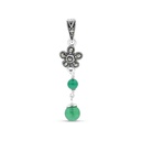 Sterling Silver 925 Pendant Embedded With Natural Green Agate And Marcasite Stones