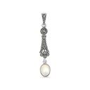 Sterling Silver 925 Pendant Embedded With Natural White Shell And Marcasite Stones