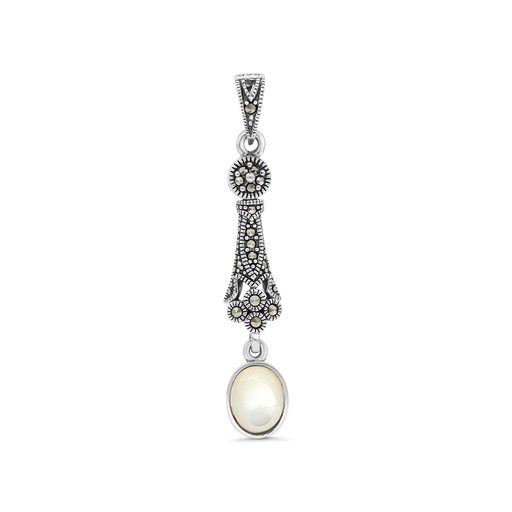 [PND04MAR00MOPA483] Sterling Silver 925 Pendant Embedded With Natural White Shell And Marcasite Stones