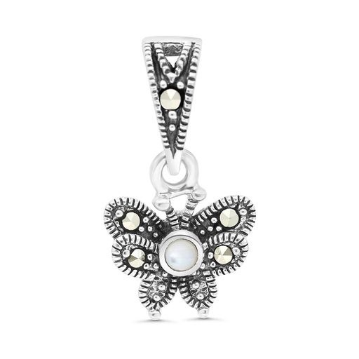[PND04MAR00MOPA489] Sterling Silver 925 Pendant Embedded With Natural White Shell And Marcasite Stones