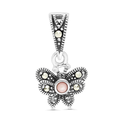 [PND04MAR00PNKA489] Sterling Silver 925 Pendant Embedded With Natural Pink Shell And Marcasite Stones