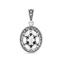 Sterling Silver 925 Pendant Embedded With Natural White Shell And Marcasite Stones