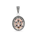 Sterling Silver 925 Pendant Embedded With Natural Pink Shell And Marcasite Stones