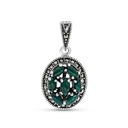 Sterling Silver 925 Pendant Embedded With Natural Green Agate And Marcasite Stones