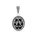 Sterling Silver 925 Pendant Embedded With Natural Black Agate And Marcasite Stones