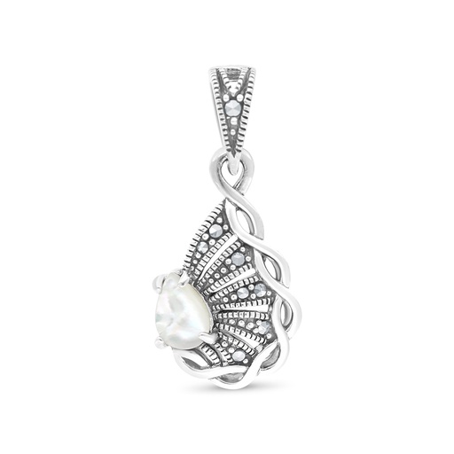 [PND04MAR00MOPA493] Sterling Silver 925 Pendant Embedded With Natural White Shell And Marcasite Stones