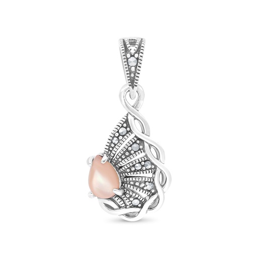 [PND04MAR00PNKA493] Sterling Silver 925 Pendant Embedded With Natural Pink Shell And Marcasite Stones