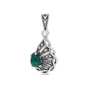 Sterling Silver 925 Pendant Embedded With Natural Green Agate And Marcasite Stones