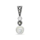 Sterling Silver 925 Pendant Embedded With Natural White Shell And Marcasite Stones