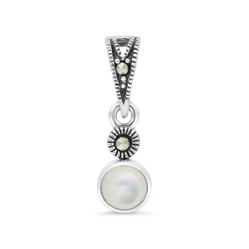 [PND04MAR00MOPA504] Sterling Silver 925 Pendant Embedded With Natural White Shell And Marcasite Stones