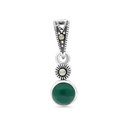 Sterling Silver 925 Pendant Embedded With Natural Green Agate And Marcasite Stones