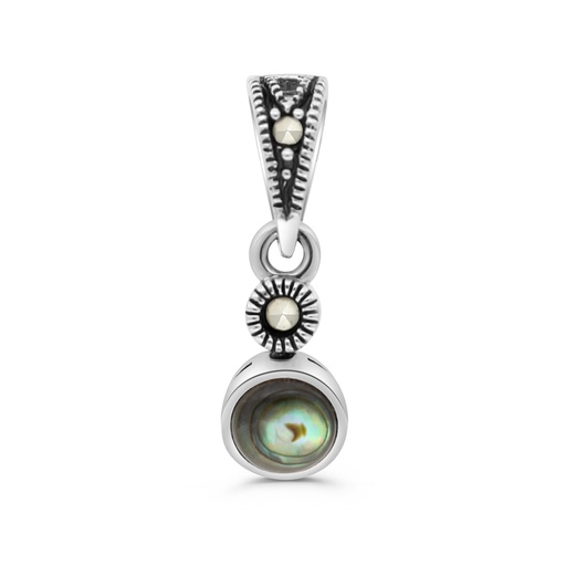 [PND04MAR00ABAA504] Sterling Silver 925 Pendant Embedded With Natural Blue Shell And Marcasite Stones