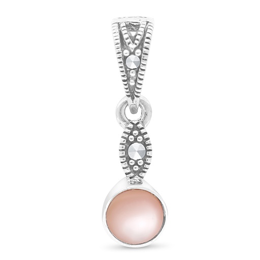 [PND04MAR00PNKA505] Sterling Silver 925 Pendant Embedded With Natural Pink Shell And Marcasite Stones