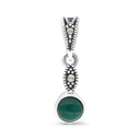 Sterling Silver 925 Pendant Embedded With Natural Green Agate And Marcasite Stones