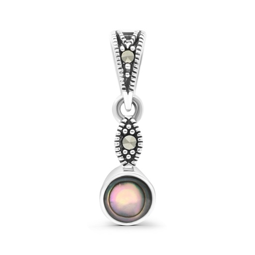[PND04MAR00ABAA505] Sterling Silver 925 Pendant Embedded With Natural Blue Shell And Marcasite Stones