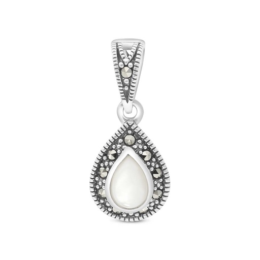 [PND04MAR00MOPA506] Sterling Silver 925 Pendant Embedded With Natural White Shell And Marcasite Stones