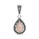 Sterling Silver 925 Pendant Embedded With Natural Pink Shell And Marcasite Stones