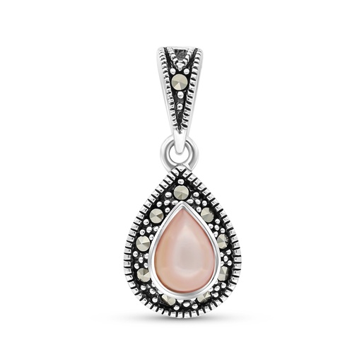 [PND04MAR00PNKA506] Sterling Silver 925 Pendant Embedded With Natural Pink Shell And Marcasite Stones