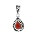 Sterling Silver 925 Pendant Embedded With Natural Aqiq And Marcasite Stones