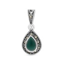 Sterling Silver 925 Pendant Embedded With Natural Green Agate And Marcasite Stones