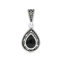 Sterling Silver 925 Pendant Embedded With Natural Black Agate And Marcasite Stones