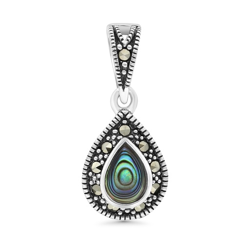 [PND04MAR00ABAA506] Sterling Silver 925 Pendant Embedded With Natural Blue Shell And Marcasite Stones