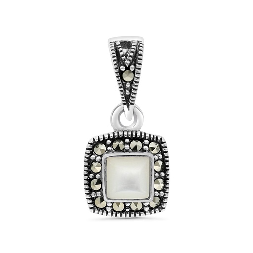 [PND04MAR00MOPA507] Sterling Silver 925 Pendant Embedded With Natural White Shell And Marcasite Stones