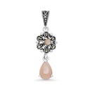 Sterling Silver 925 Pendant Embedded With Natural Pink Shell And Marcasite Stones