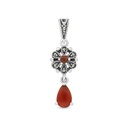 Sterling Silver 925 Pendant Embedded With Natural Aqiq And Marcasite Stones