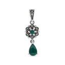 Sterling Silver 925 Pendant Embedded With Natural Green Agate And Marcasite Stones