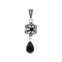 Sterling Silver 925 Pendant Embedded With Natural Black Agate And Marcasite Stones