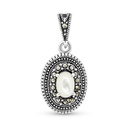 Sterling Silver 925 Pendant Embedded With Natural White Shell And Marcasite Stones