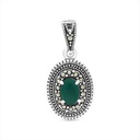 Sterling Silver 925 Pendant Embedded With Natural Green Agate And Marcasite Stones